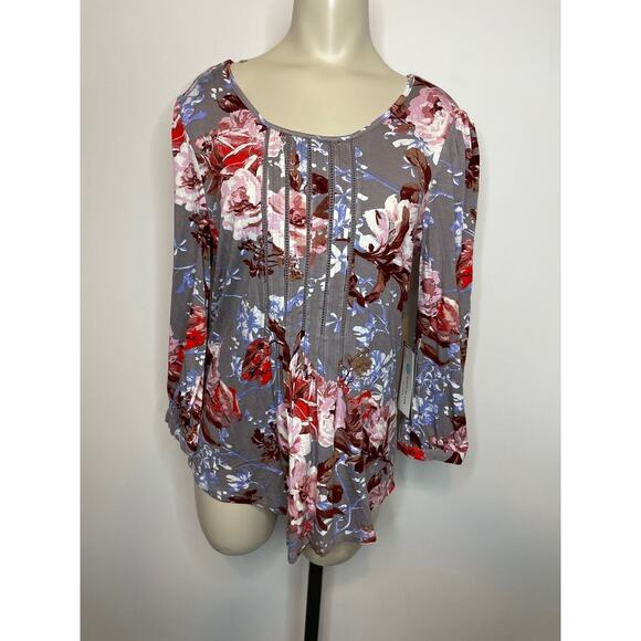 Daniel Rainn Stitch Fix Women's Size Small Knit Blouse Grey Floral Pleated - Picture 3 of 11